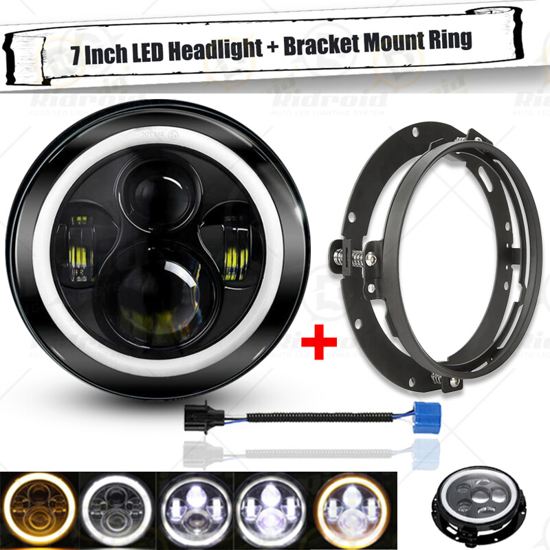 7″ inch LED Headlight DRL + Bracket Mounting Ring For Harley Street Glide FLHX