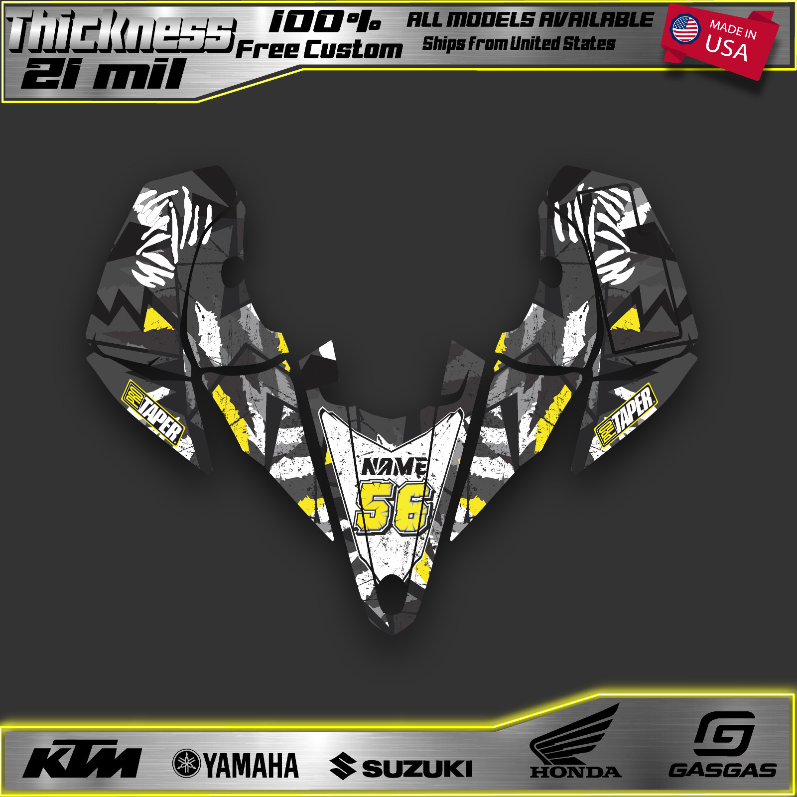 Yamaha YFZ 450R 450X Graphics decal kit stickers 2014 to 2018 2019 2025 21mil