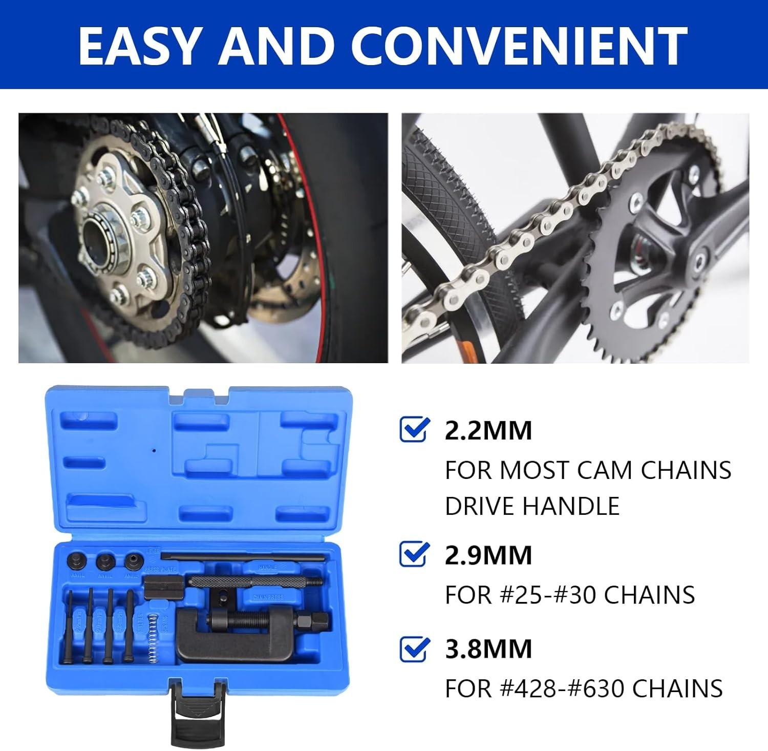 Motorcycle Chain Breaker Kit Chain Cutter Rivet Tool 520/525/530/630 Pitch ATV