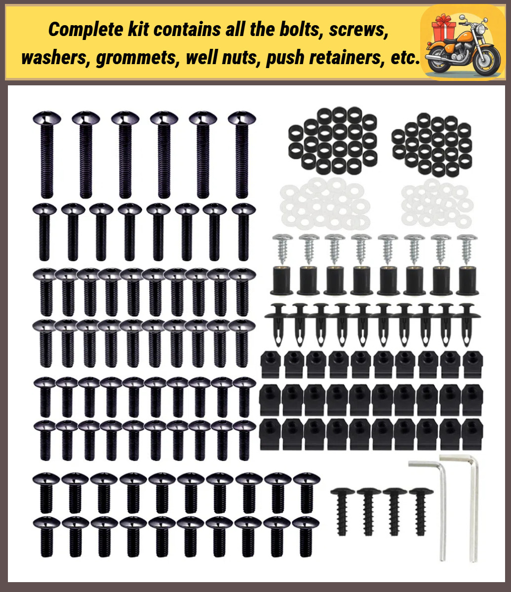 Black Complete Fairing Bolt Kit Bodywork Screws Set for Yamaha 2008-2016 YZF R6