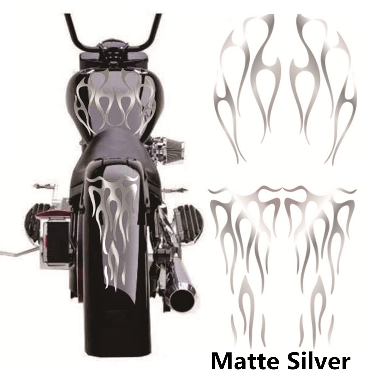 Matte Silver Flame Vinyl Decal Sticker For Motorcycle Gas Tank & Fender Stickers