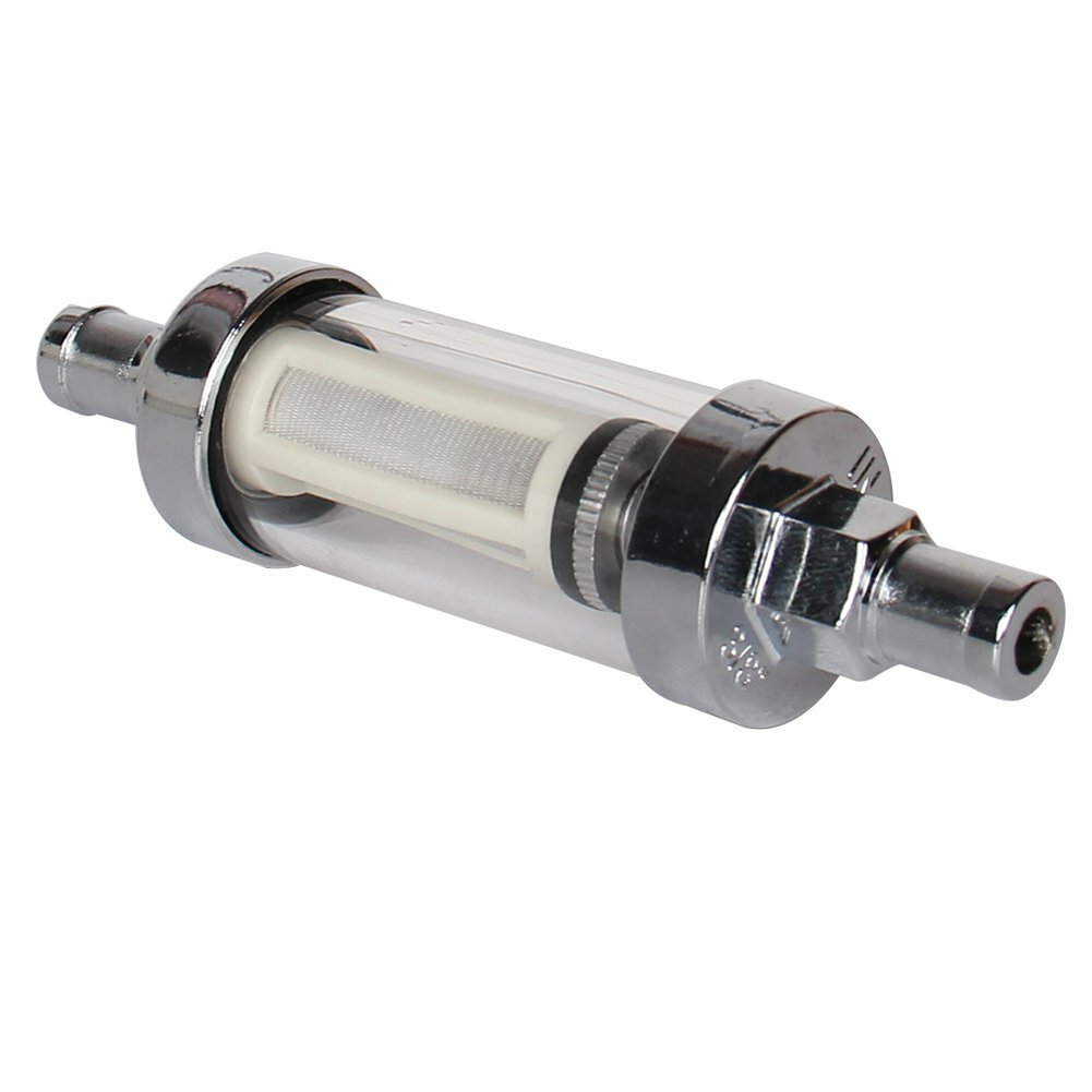 2PCS 9748 Universal Fuel Filter ​Clear View Inline 3/8″ Chrome Hose Barb Petrol