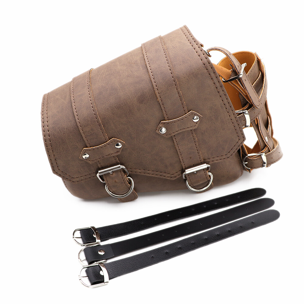 Motorcycle Faux Leather Retro Side Saddlebags With Drink Holder Bag Custom