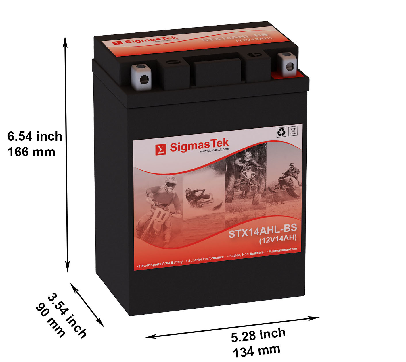 AGM Replacement Motorcycle Battery by SigmasTek For GS Battery GTX14AHL-BS