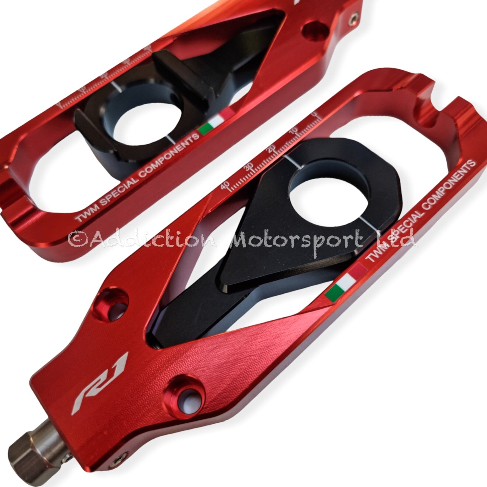 TWM CNC Billet Aluminium Red Chain Adjuster for Yamaha R1M 2020 – TCY.01.R