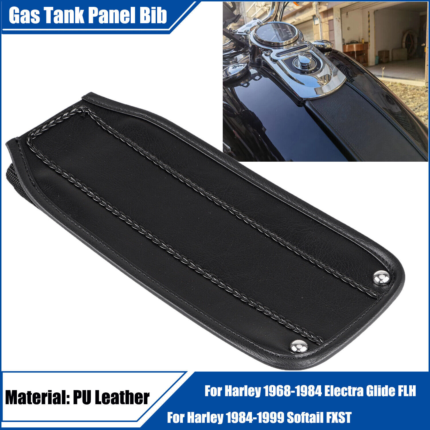 Motorcycle PU Leather Gas Tank Panel Bib For Harley Electra Glide FLH 1968-1984