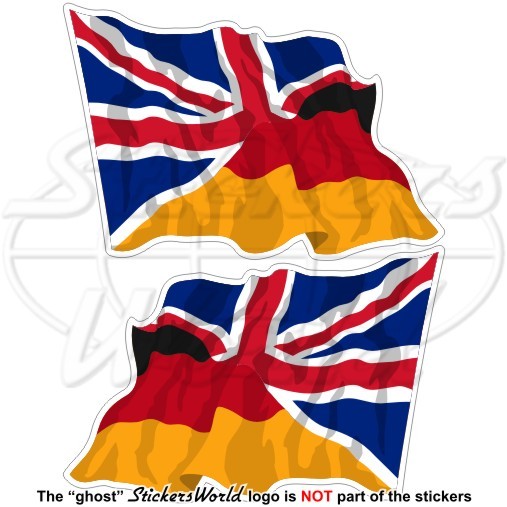 GERMANY-UK Flying Flag German-United Kingdom Union Jack 75mm (3″) Stickers x2