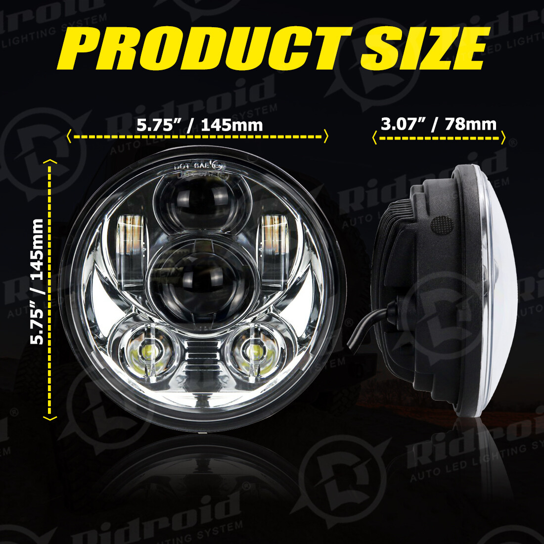 Chrome 5-3/4″ 5.75” LED Headlight High/Low Beam For Dyna Sportster XL 883 1200