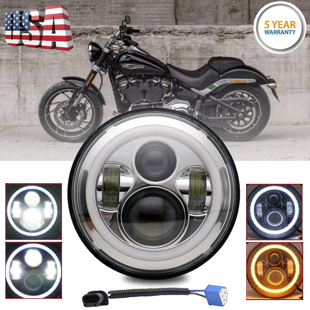 7″ inch LED Headlight DRL Angel Eyes for Harley-Davidson Honda Yamaha Motorcycle