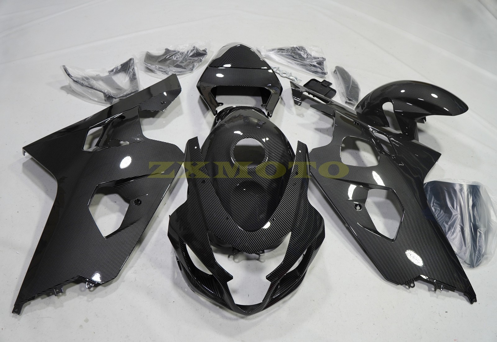 Black Carbon Fiber Fairing Kit +Tank Cover+Bolt For Suzuki GSXR600/750 2004-2005