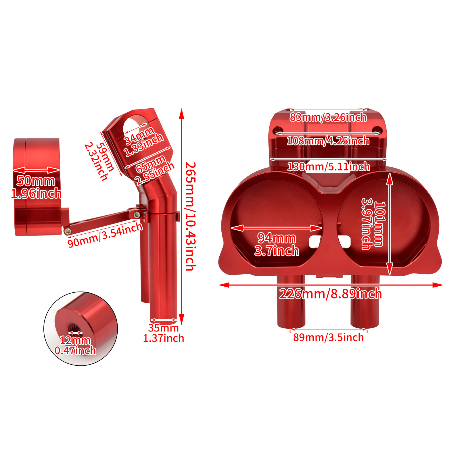 1.25″ Red Handlebar Riser 10″ Rise Gauge Relocation Fit Harley 15+ Road Glide