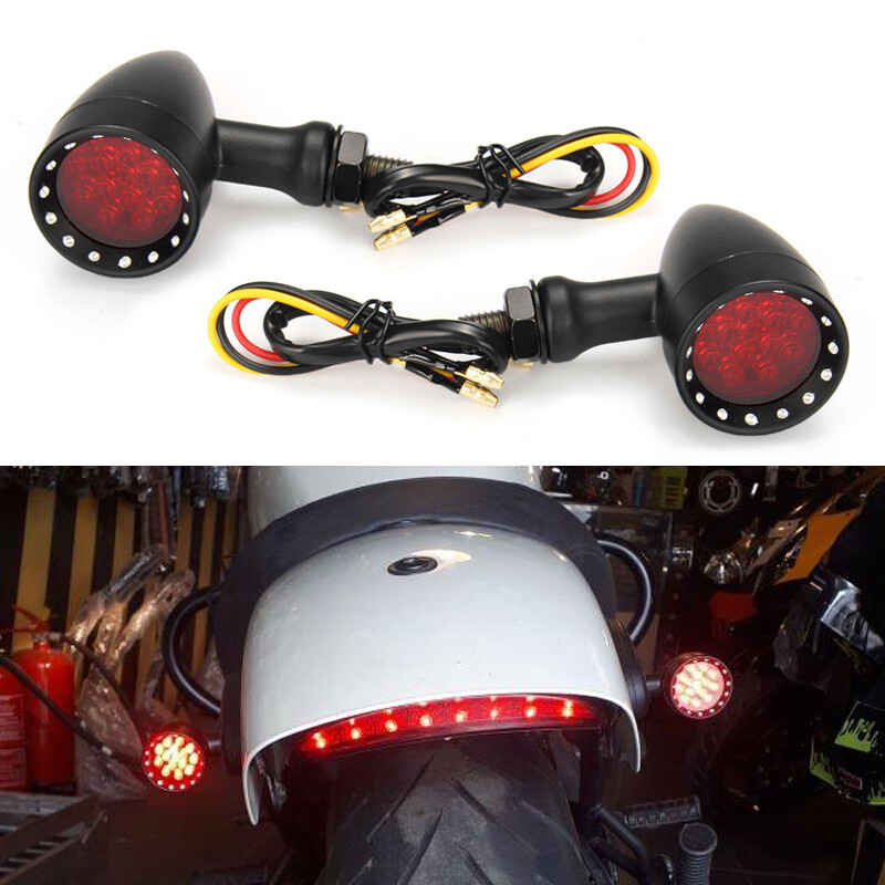 Black Motorcycle Turn Signals Red Light Custom For Harley Sportster XL1200 883
