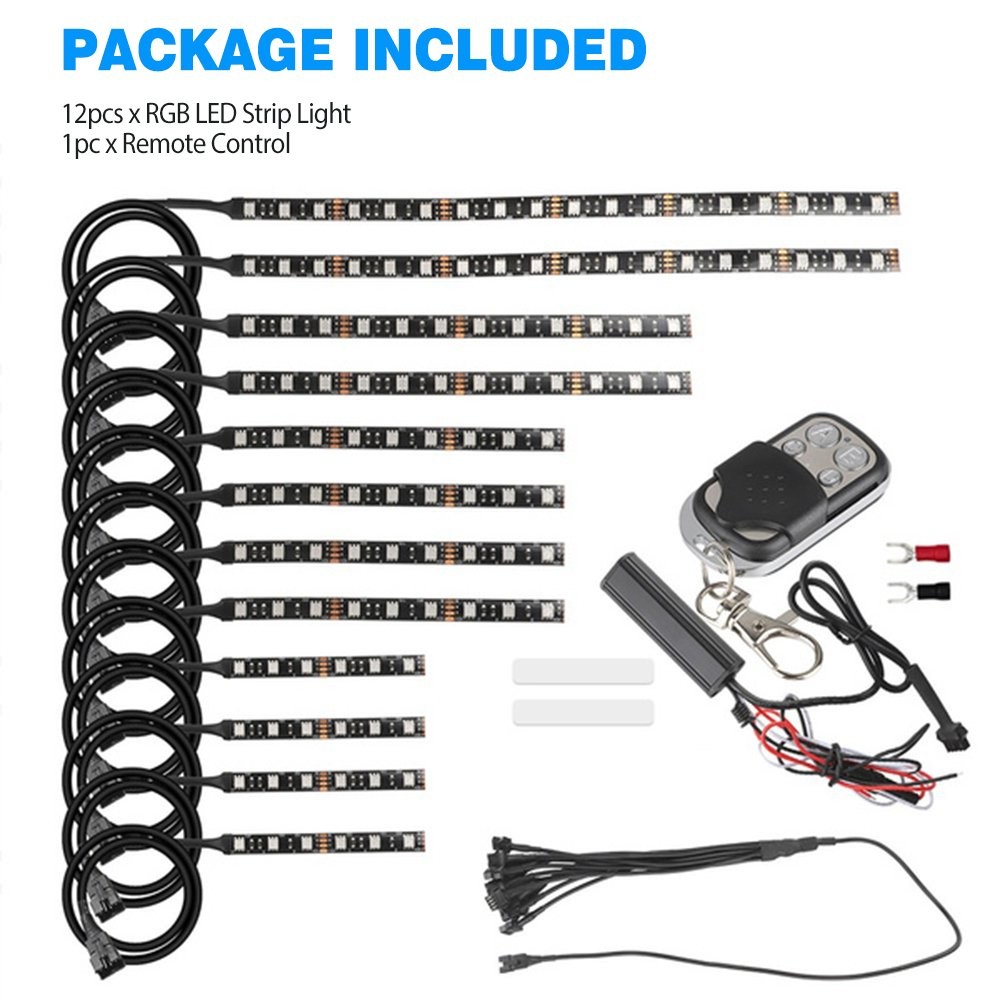 12Pcs RGB Motorcycle Waterproof 120LED Under Glow Lights Strip + Neon Kit Remote