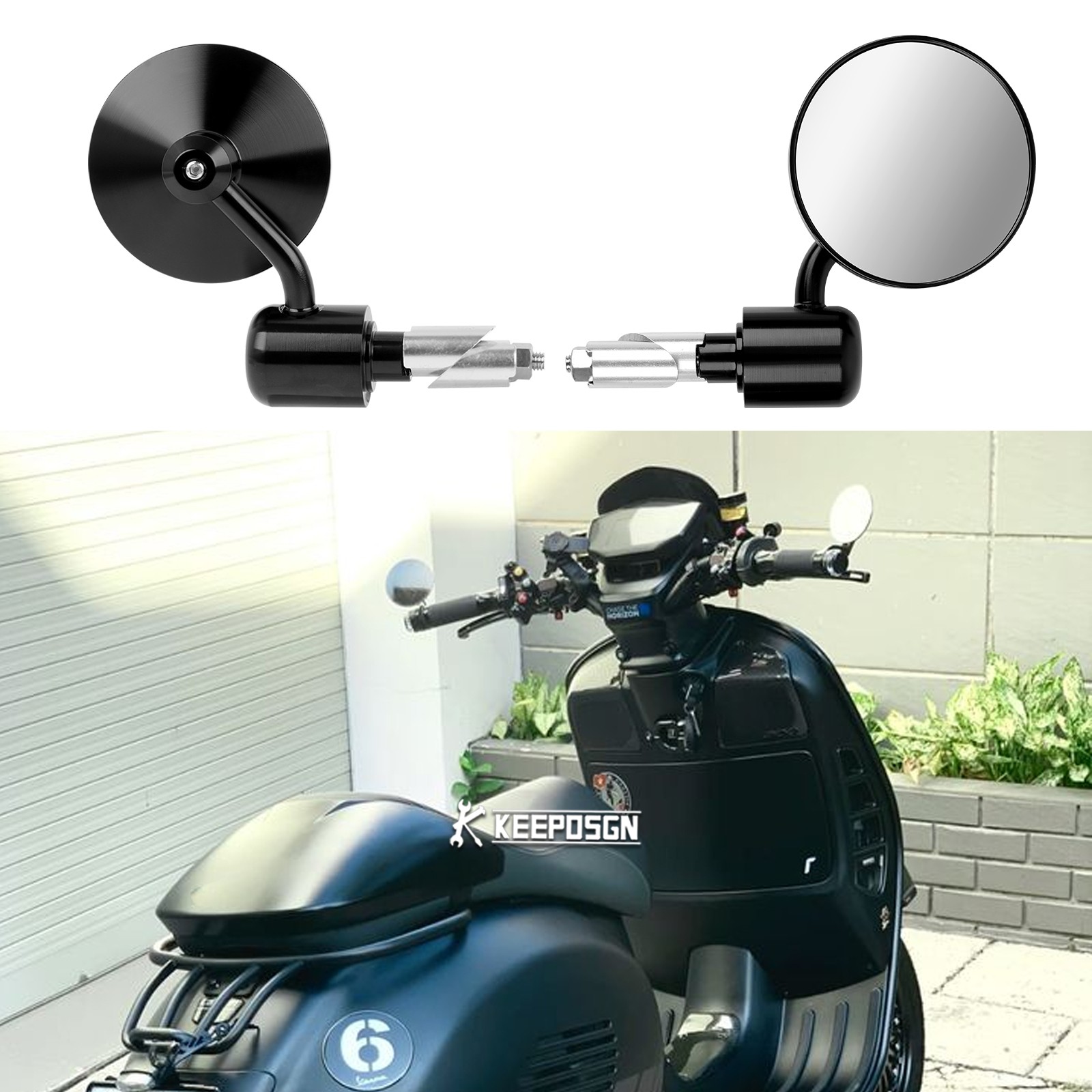 7/8″ 22mm Bar End Mirrors Convex Rearview For Vespa Sprint S 150 GTS 300 Scooter