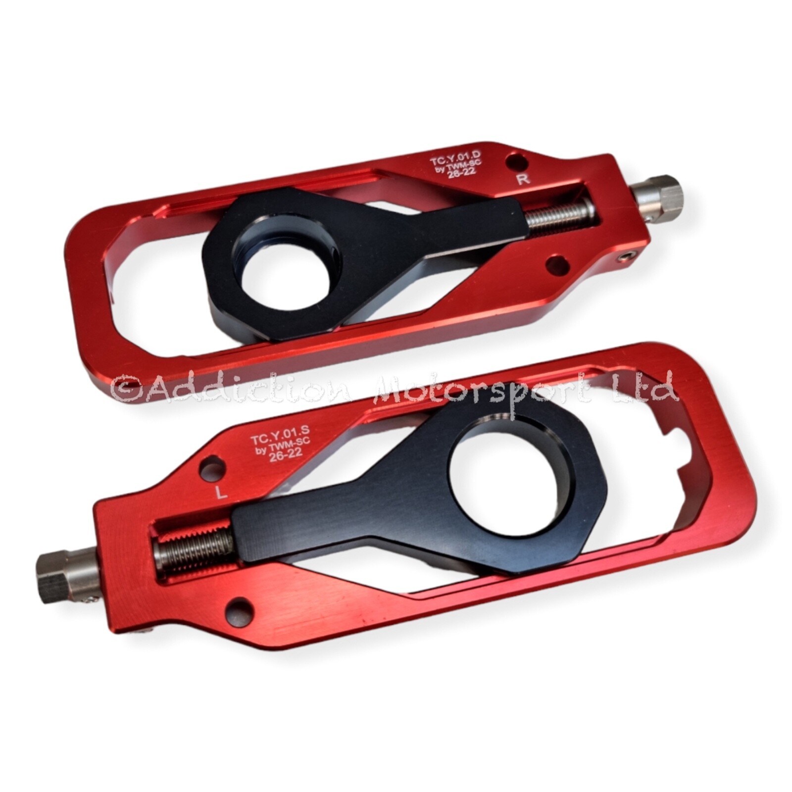 TWM CNC Billet Aluminium Red Chain Adjuster for Yamaha R1M 2020 – TCY.01.R