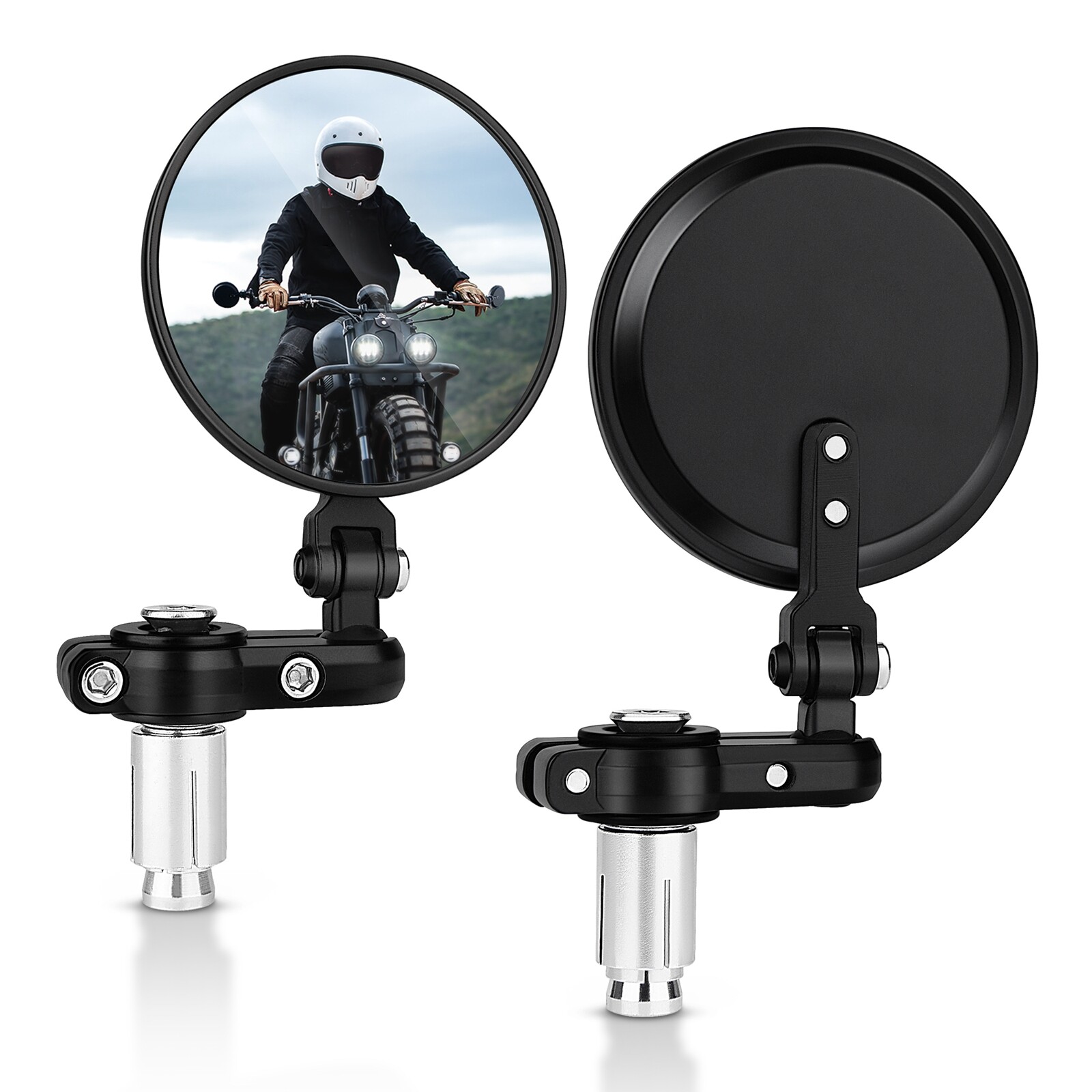 2PCS Universal Motorcycle Round 7/8″ 22mm Handle Bar End Rearview Side Mirrors