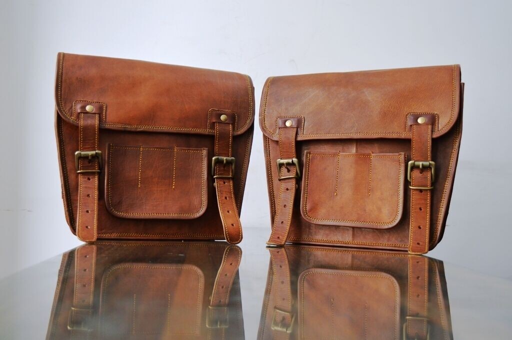 Motorcycle Side Pouch Brown Leather Side Pouch Saddle bags Panniers 2bags