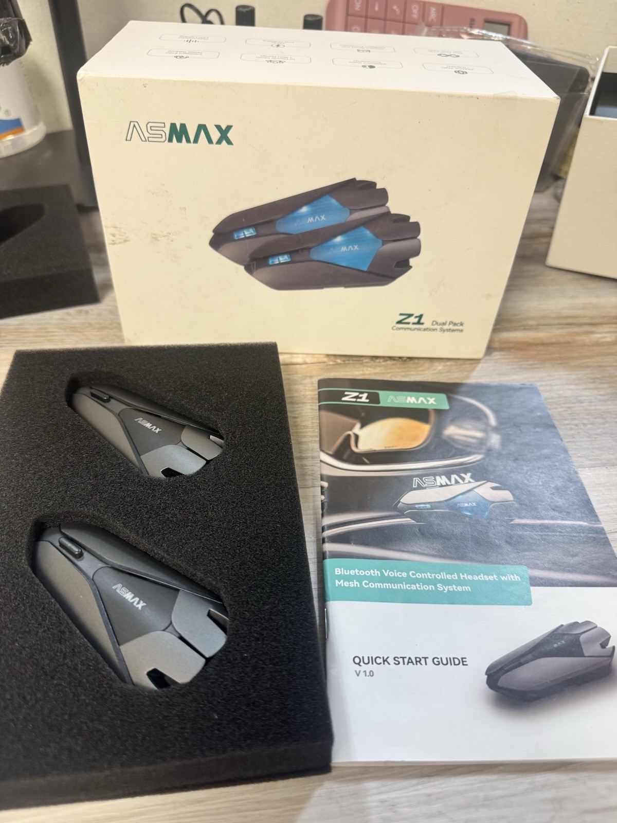 2 Pack ASMAX Z1 Motorcycle Bluetooth Mesh Headset Helmet Intercom V5.3