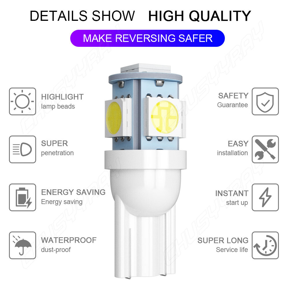 10Pcs Super White T10 Wedge 5-SMD 5050 LED Light bulbs W5W 2825 158 192 168 194