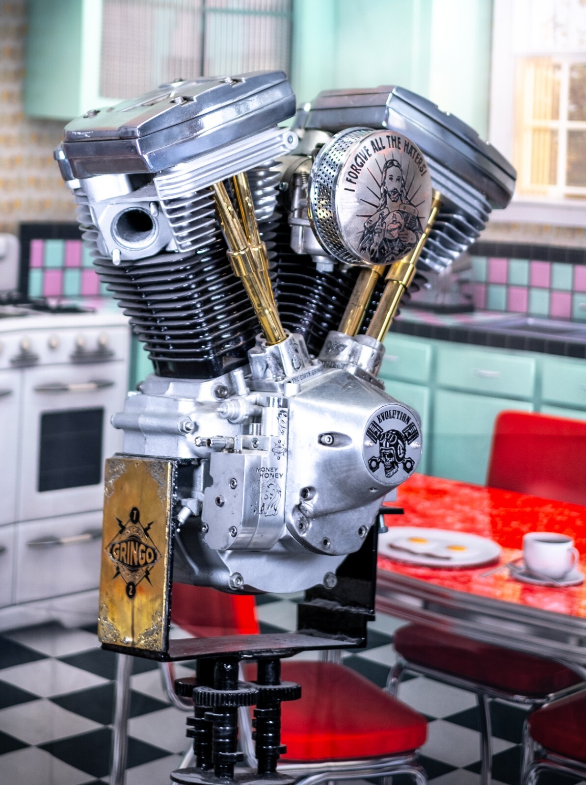 Polished Aluminum Skull Evo Evolution Points Timing Cover for Harley Davidson