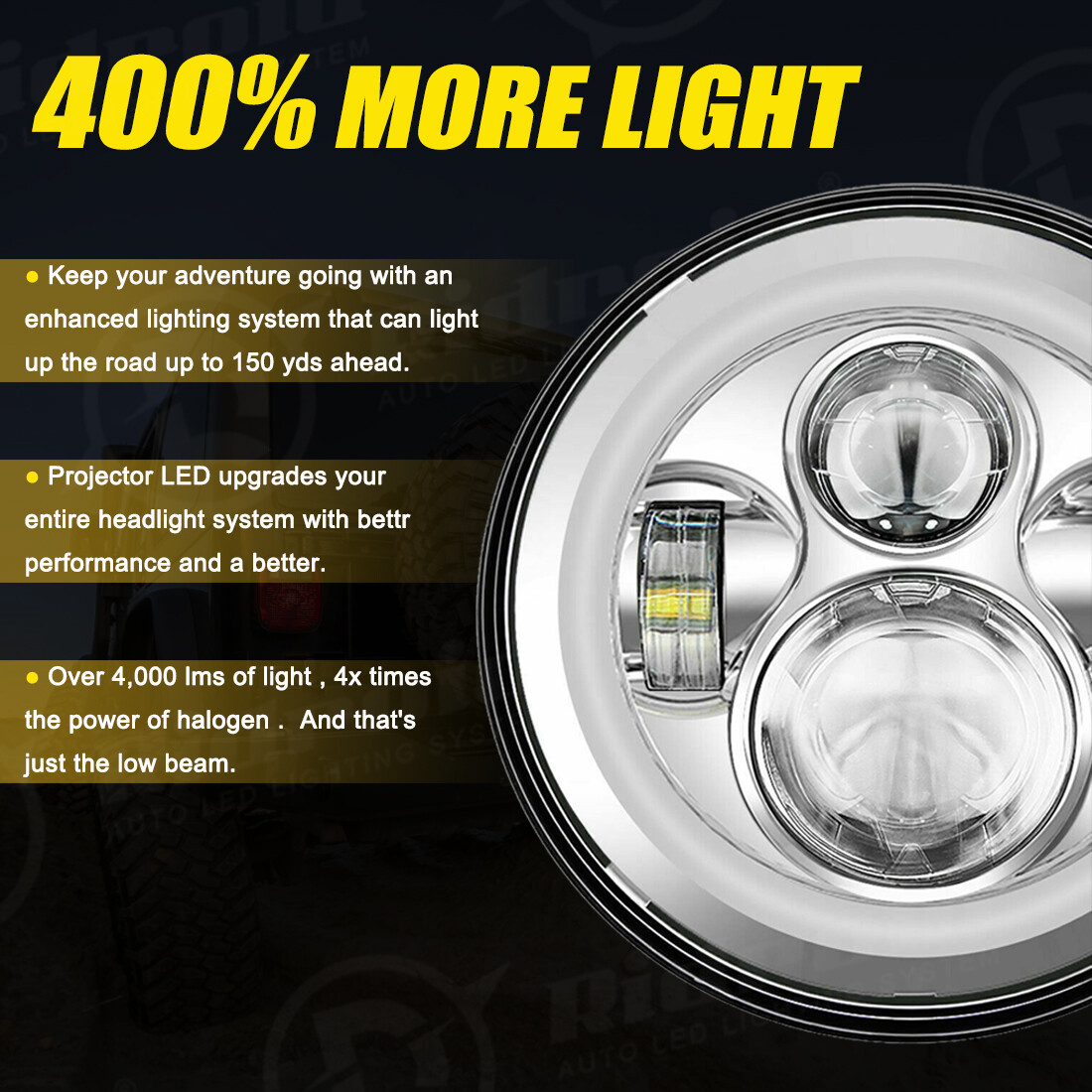 Chrome 7″ inch LED Headlight Projector with Halo DRL for Honda CB550 Cafe Racer