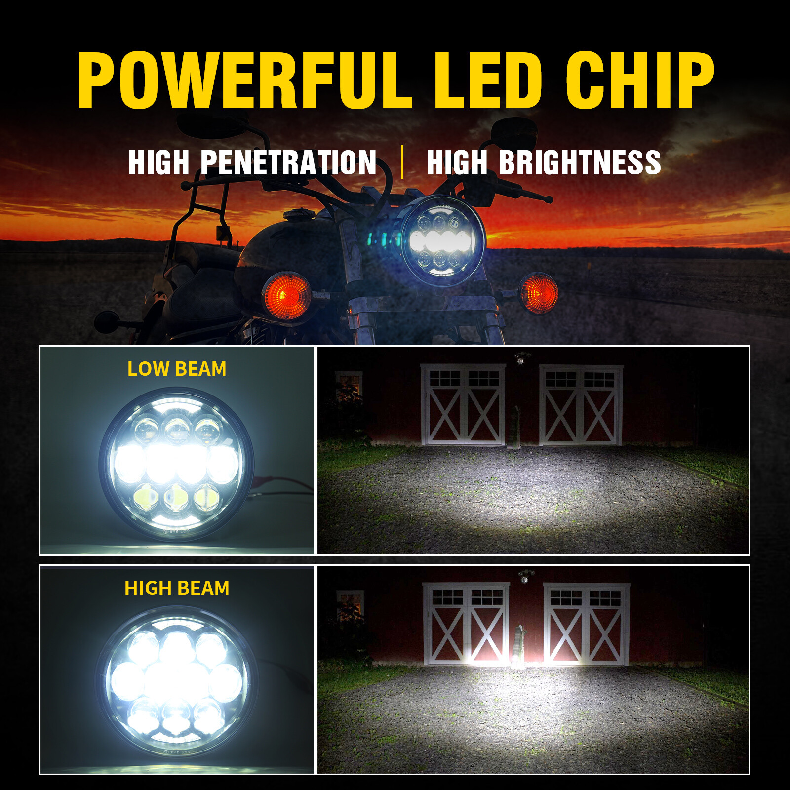 Black 5-3/4” 5.75″ inch 80W LED Motorcycle Headlight Halo High Low Beam 4800LM