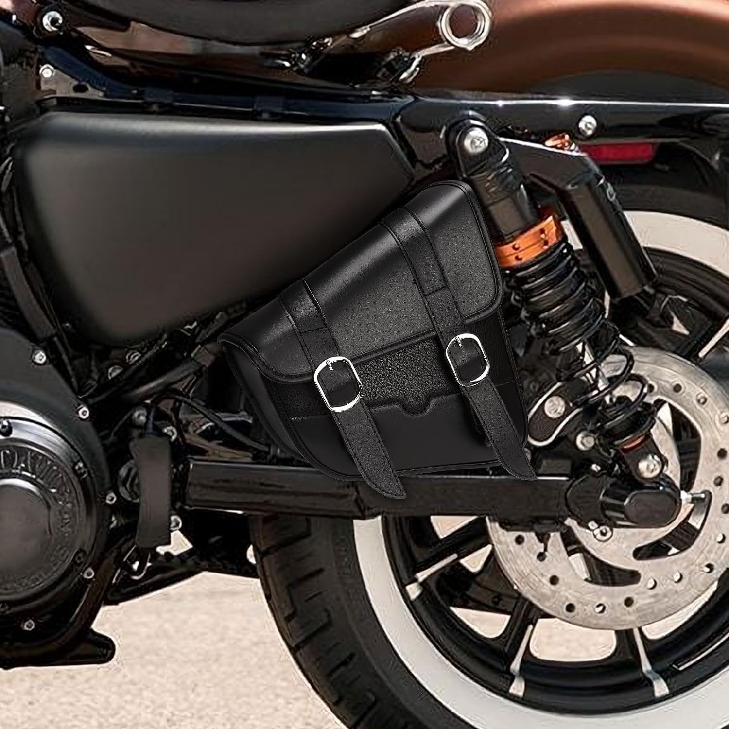Secure 4L Sportster/Rebel Swingarm Bag: Faux Leather, Adjustable Strap Mount