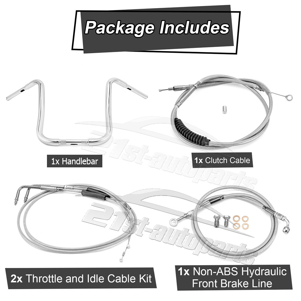 For Harley Heritage Softail Classic 16″ Rise Gangster Ape Handlebars Kit Non-ABS