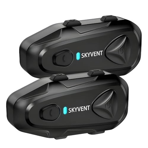 SKYVENT Q4 Motorcycle Bluetooth Intercom, 6-Rider 1500m, IP65, Dual Pack