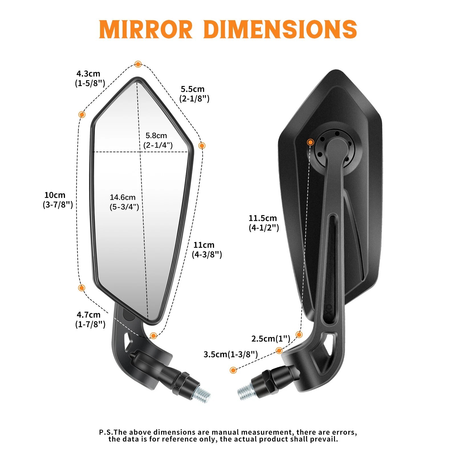 Black Pair Motorcycle Rearview Side Wing Mirrors 8mm/10mm For Honda Grom MSX 125