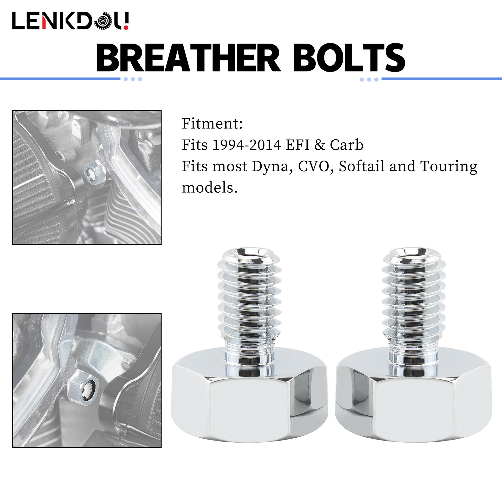 Pair Chrome Aluminum Breather Bolt Screw For Harley Softail Touring Twin Cam CVO