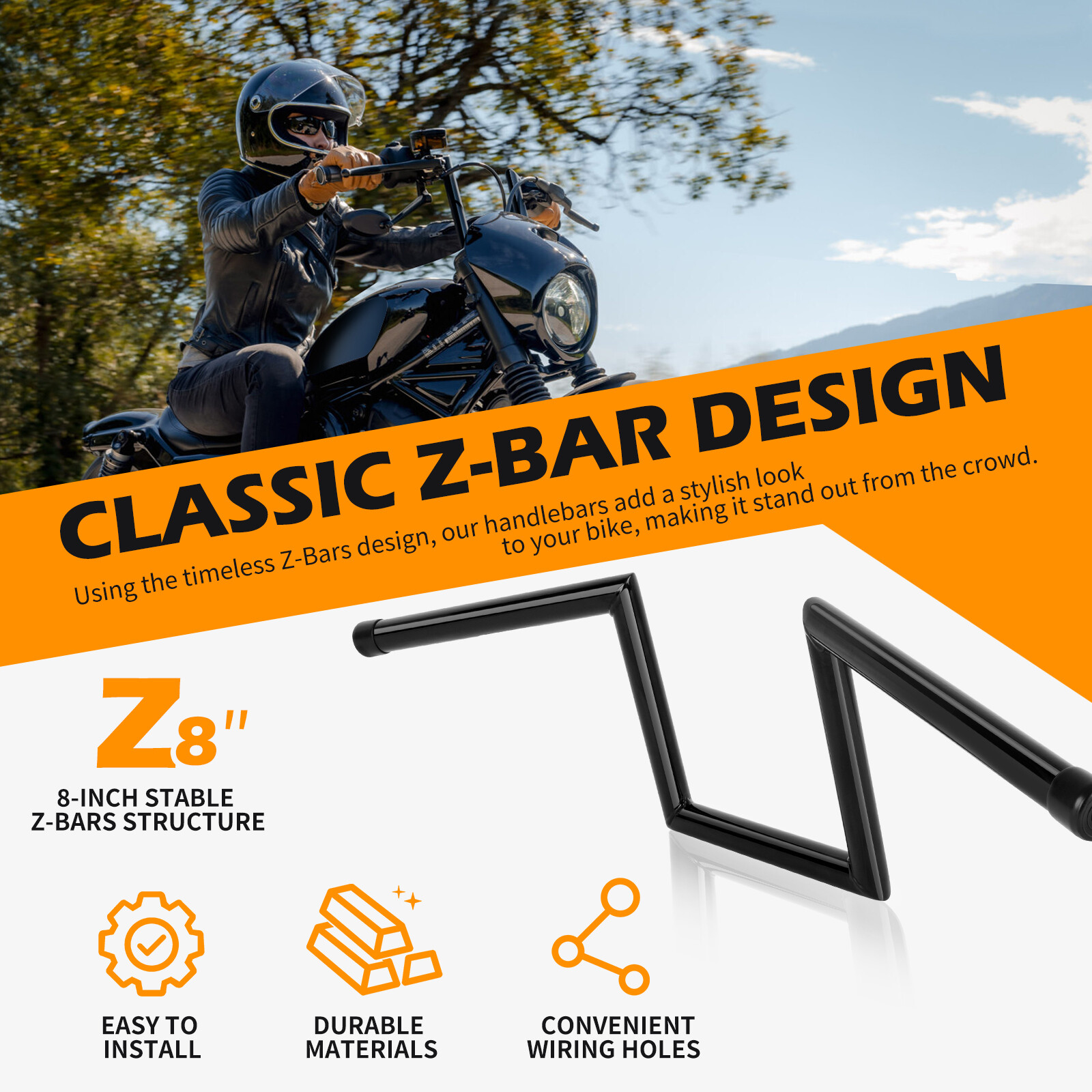 25mm 1″ Handlebars 8″ Rise Z-Bar Hanger For Harley Yamaha Suzuki Honda Bobber