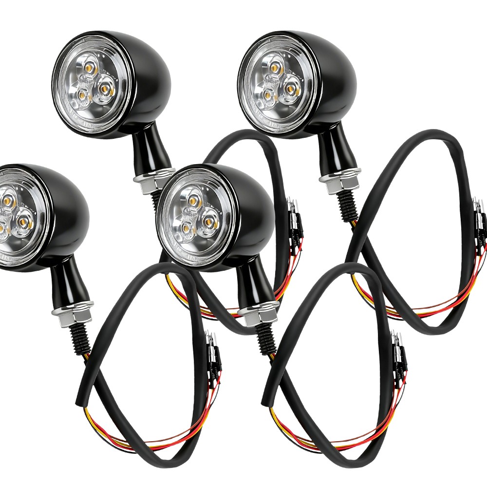 4X Universal LED Motorcycle Turn Signals Running Brake Light Amber Red Black
