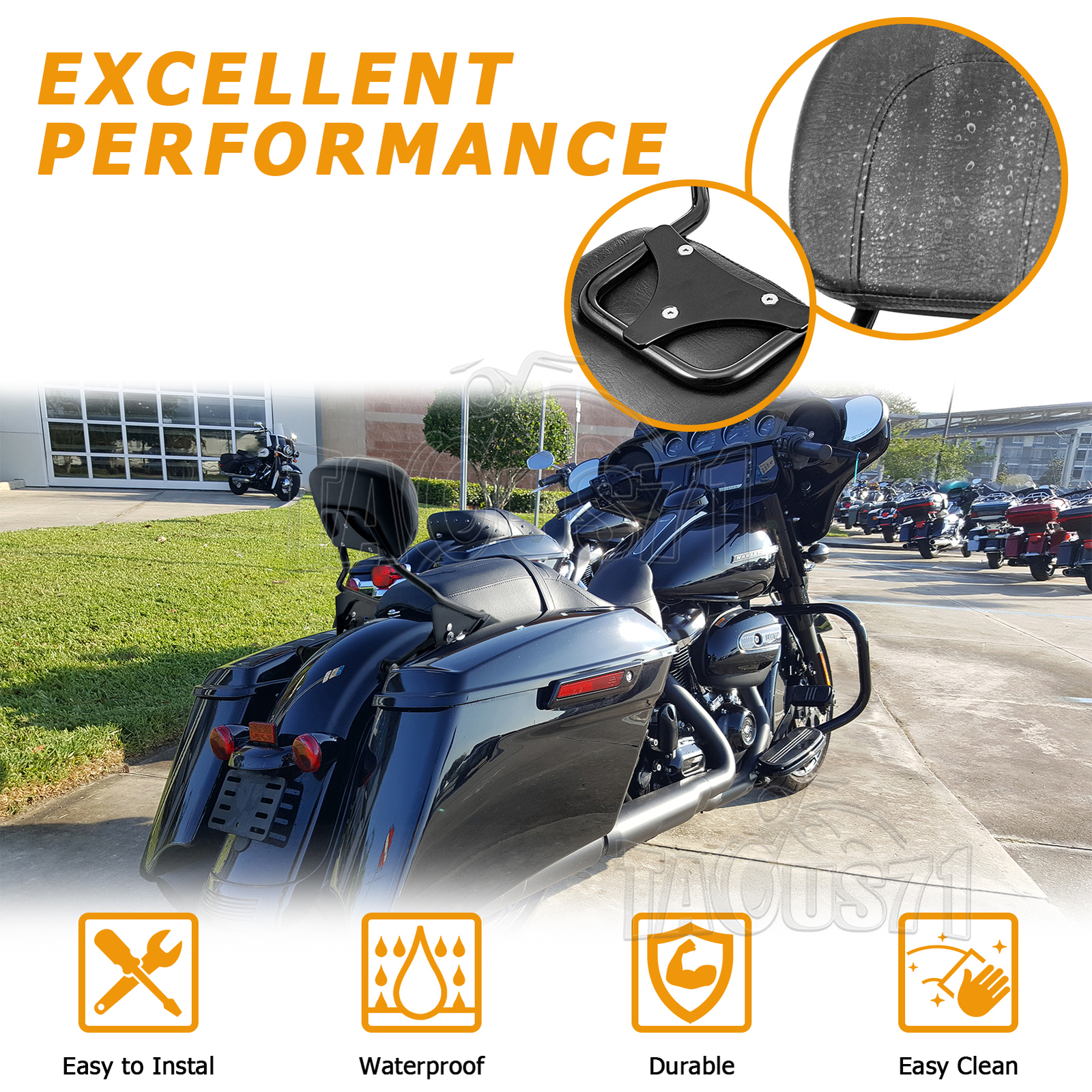 Black Backrest Sissy Bar Stealth Rack For Harley Road King Street Glide 09-23 24