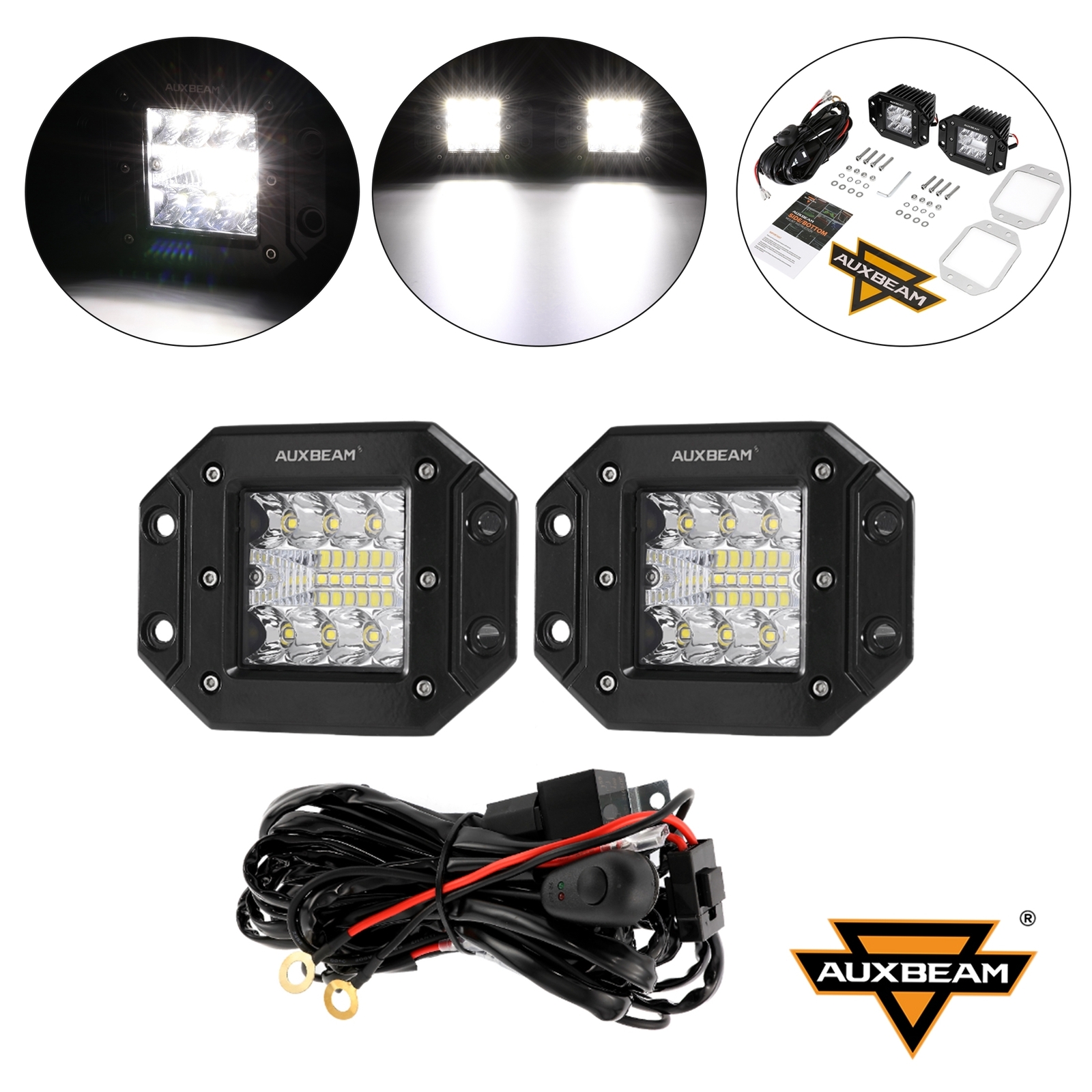 AUXBEAM 2Pcs 4×4 Flush Mount LED Pod Work Light Fog Light For Off-road Truck SUV