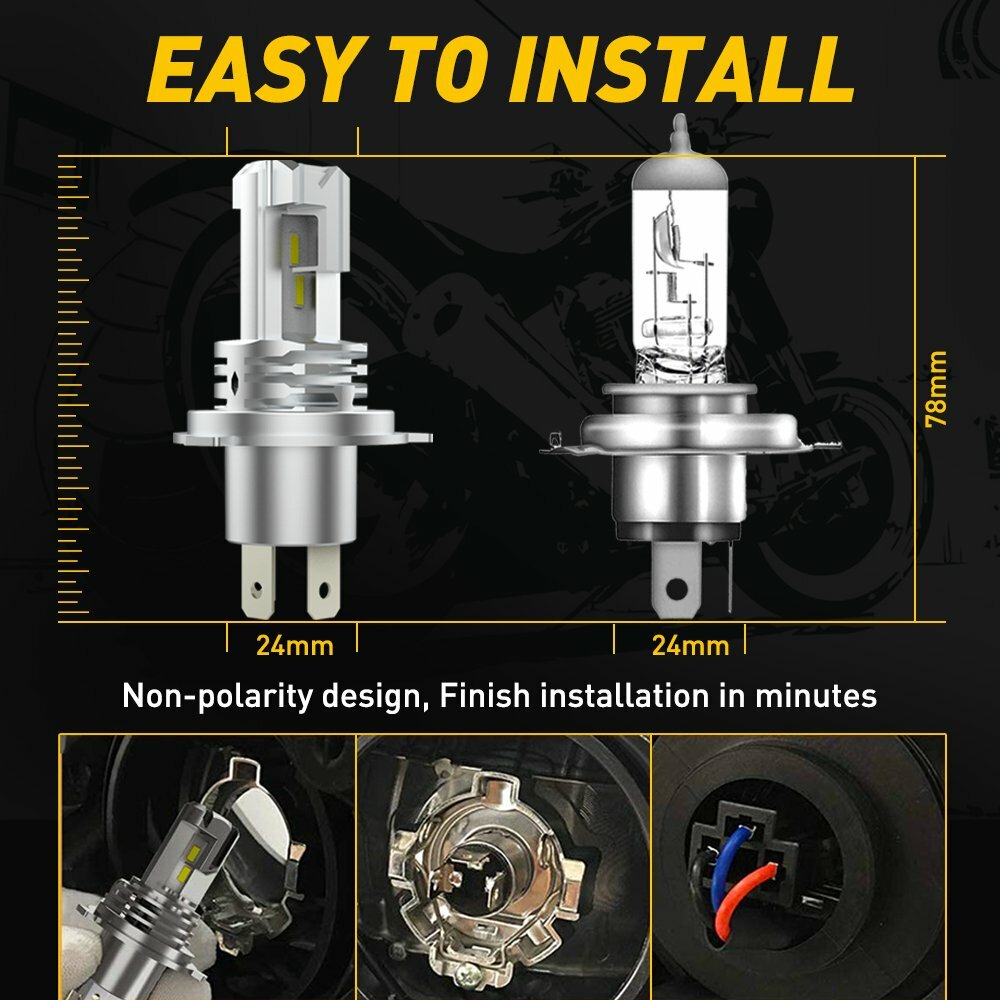 Auxito Motorcycle H4 9003 LED Headlight High Low Beam 6000K Bulb 8000LM All-in-1