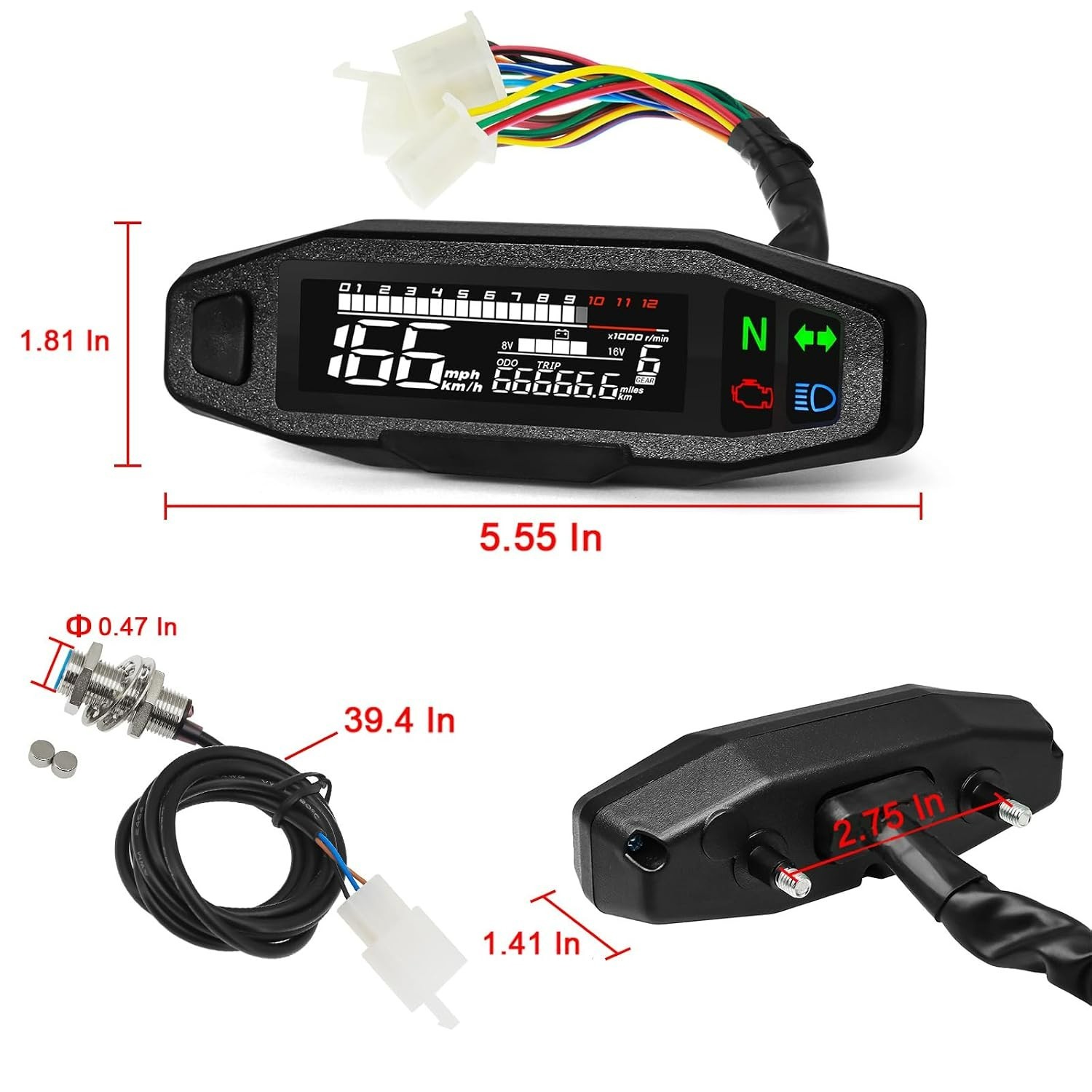 Motorcycle Speedometer MAIMEIMI 9-16V Universal Motorcycle Gauge Cluster