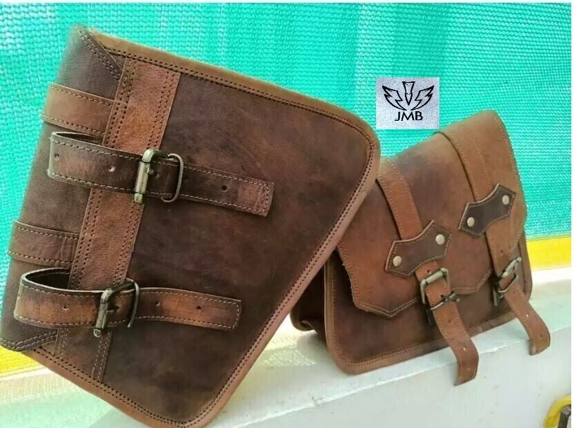 Motorcycle Leather 3 Side Swingarm Saddle Bag For Harley Street Bob Softail