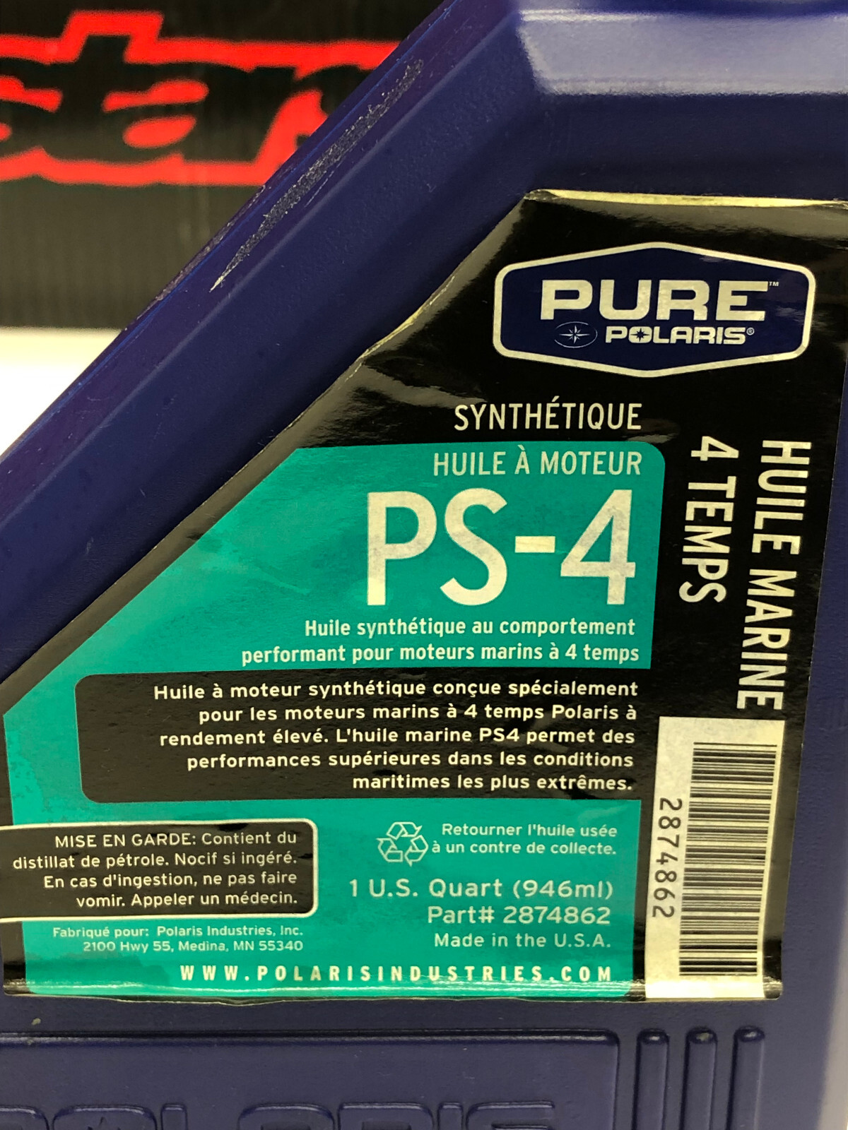 Genuine Polaris 4 Cycle Engine Oil Performance Synthetic Marine P/N 2874862 OEM