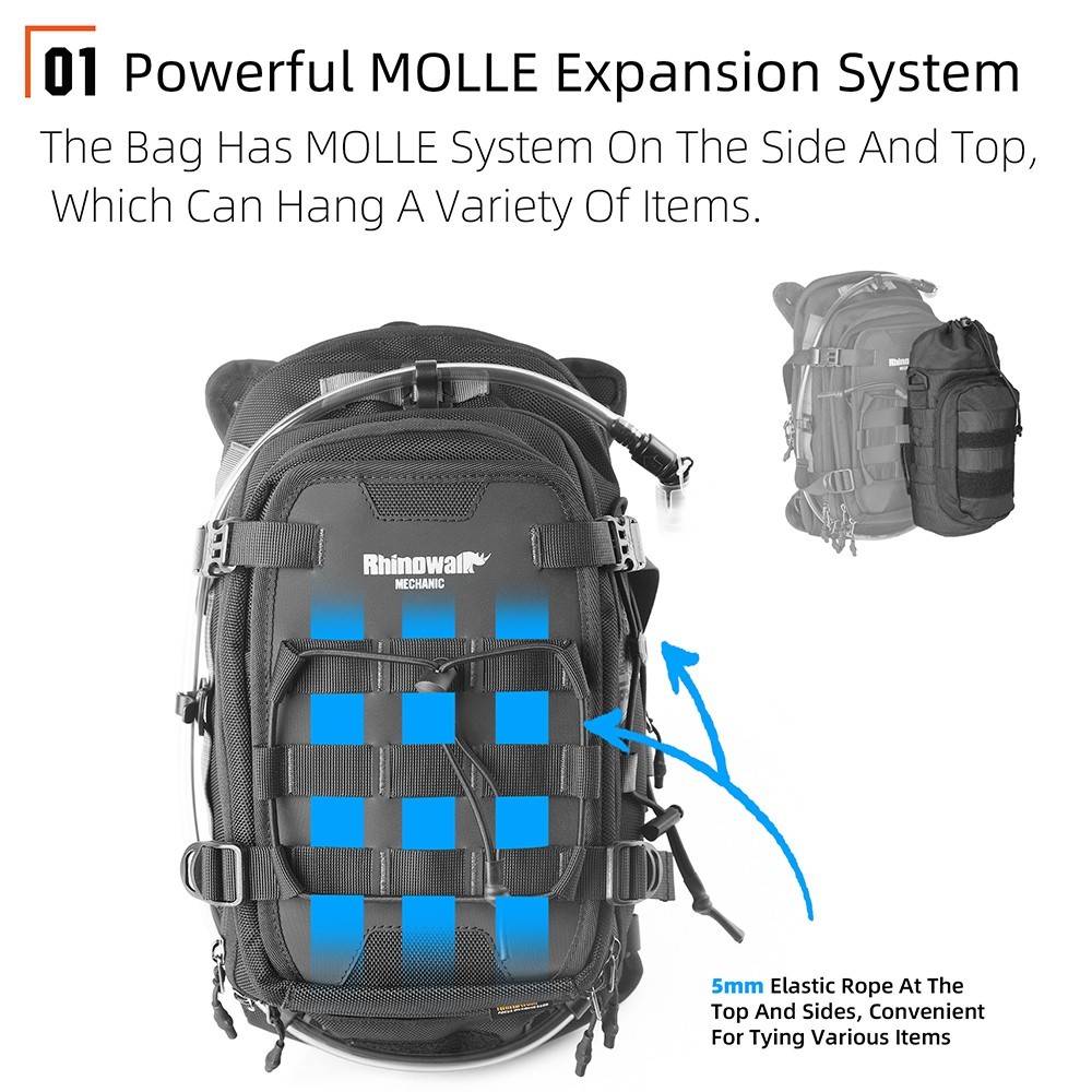 Rhinowalk Motorcycle Tank Bag 9L Versatile Backpack With 1.5L Water Bag MOLLE