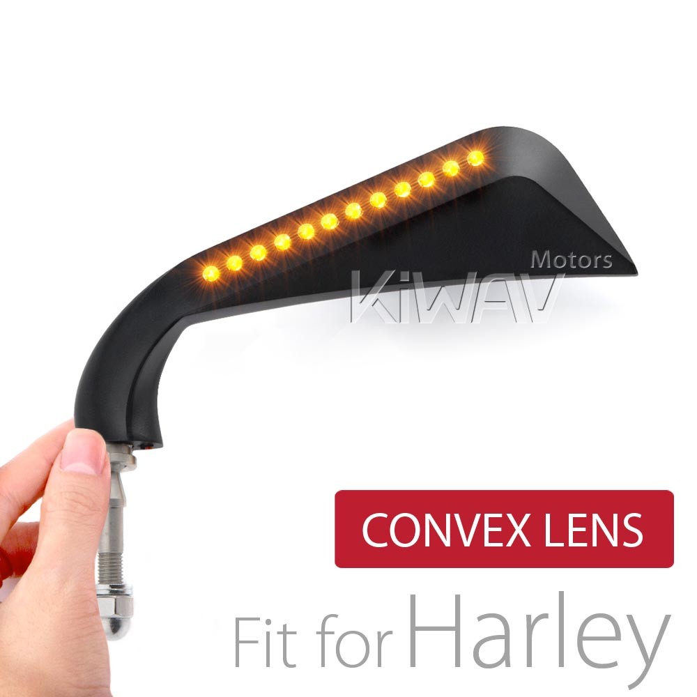 KiWAV Motorcycle Mirrors Axe Black LED Convex Lens 5/16″ For Harley Davidson ε