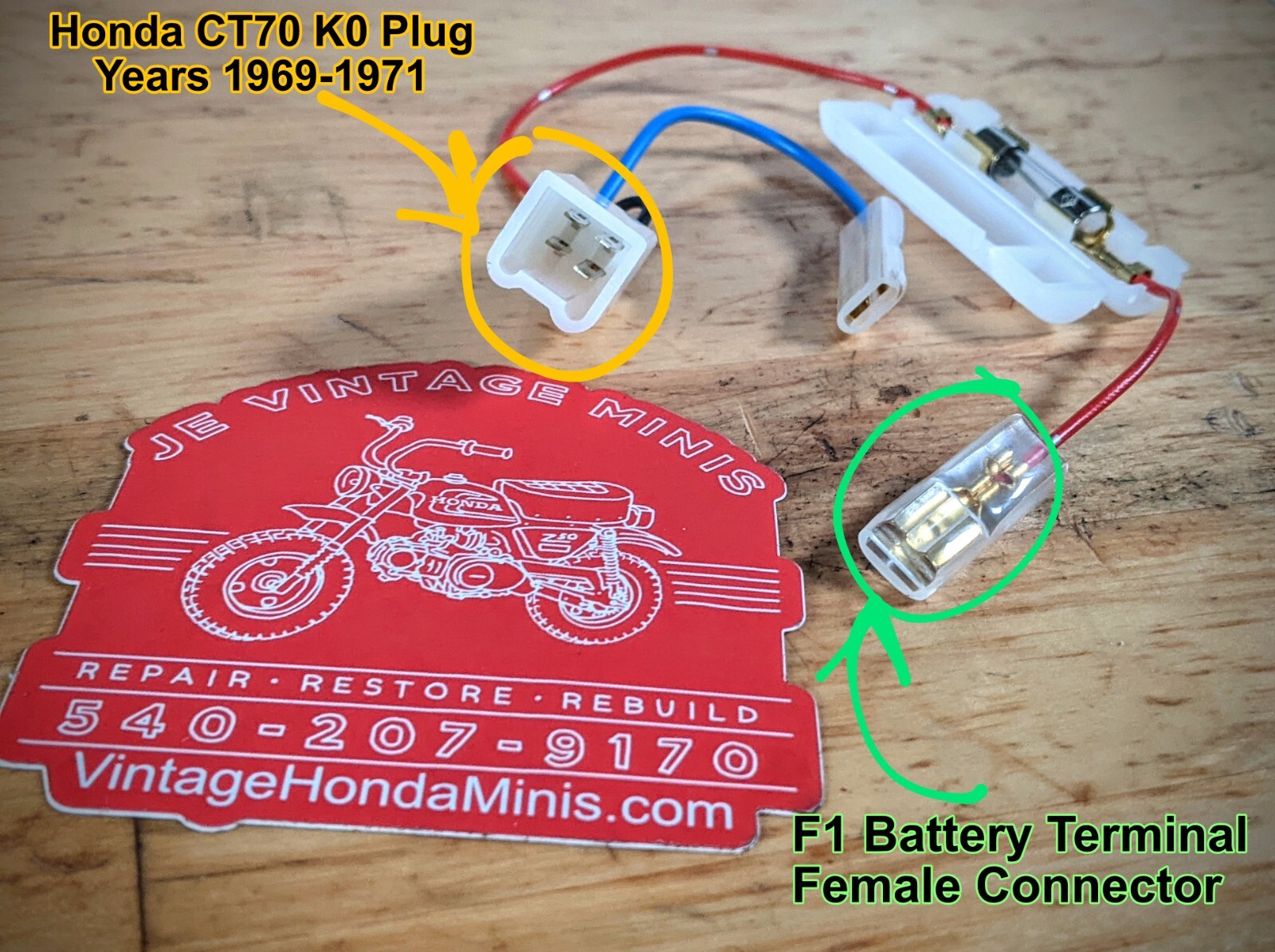 Electrical – Fused Pigtail – For 6v Sealed Battery Conversion – Honda CT70 K0