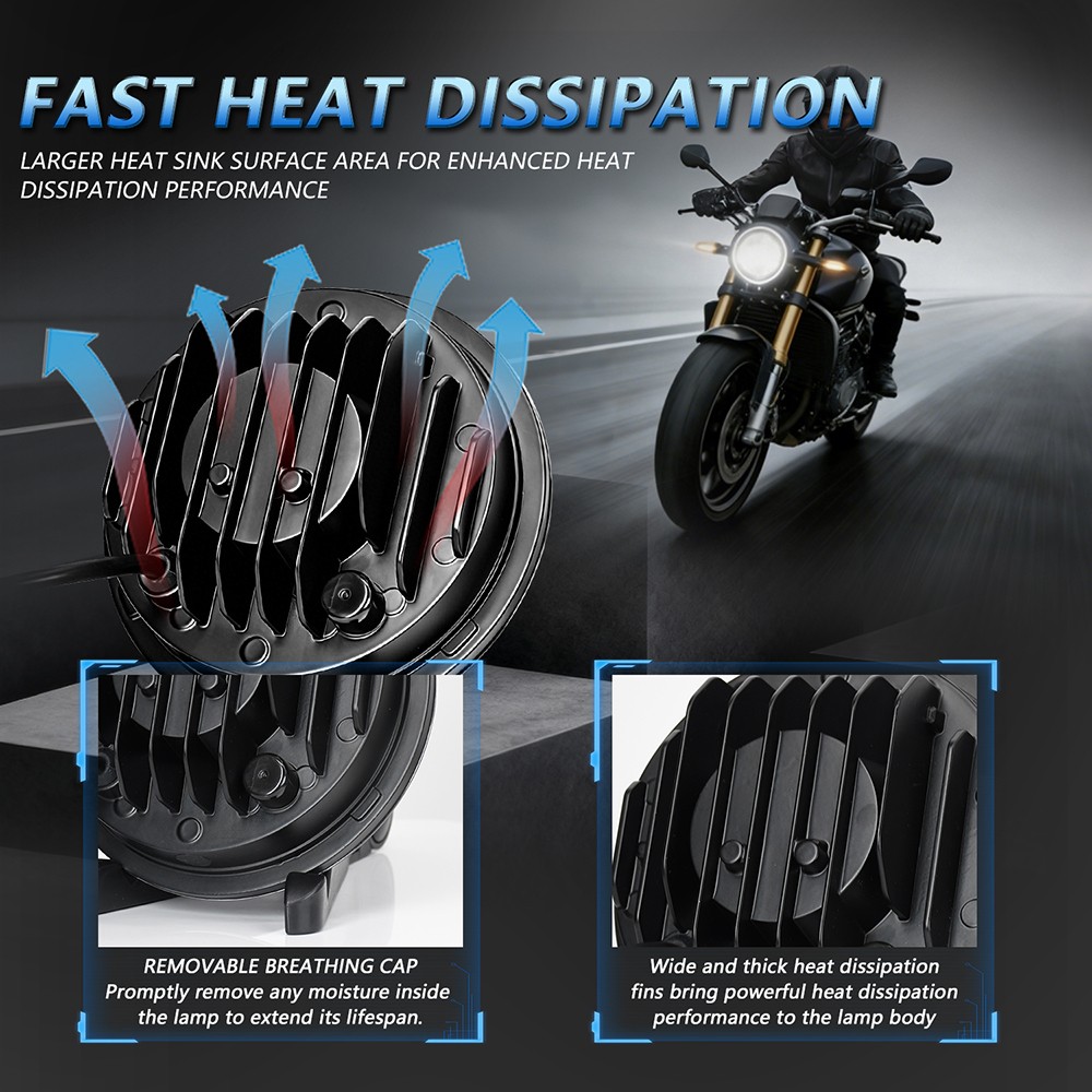 5.75 inch Round Motorcycle LED Headlight with DRL Amber Turn Signal Black NEW