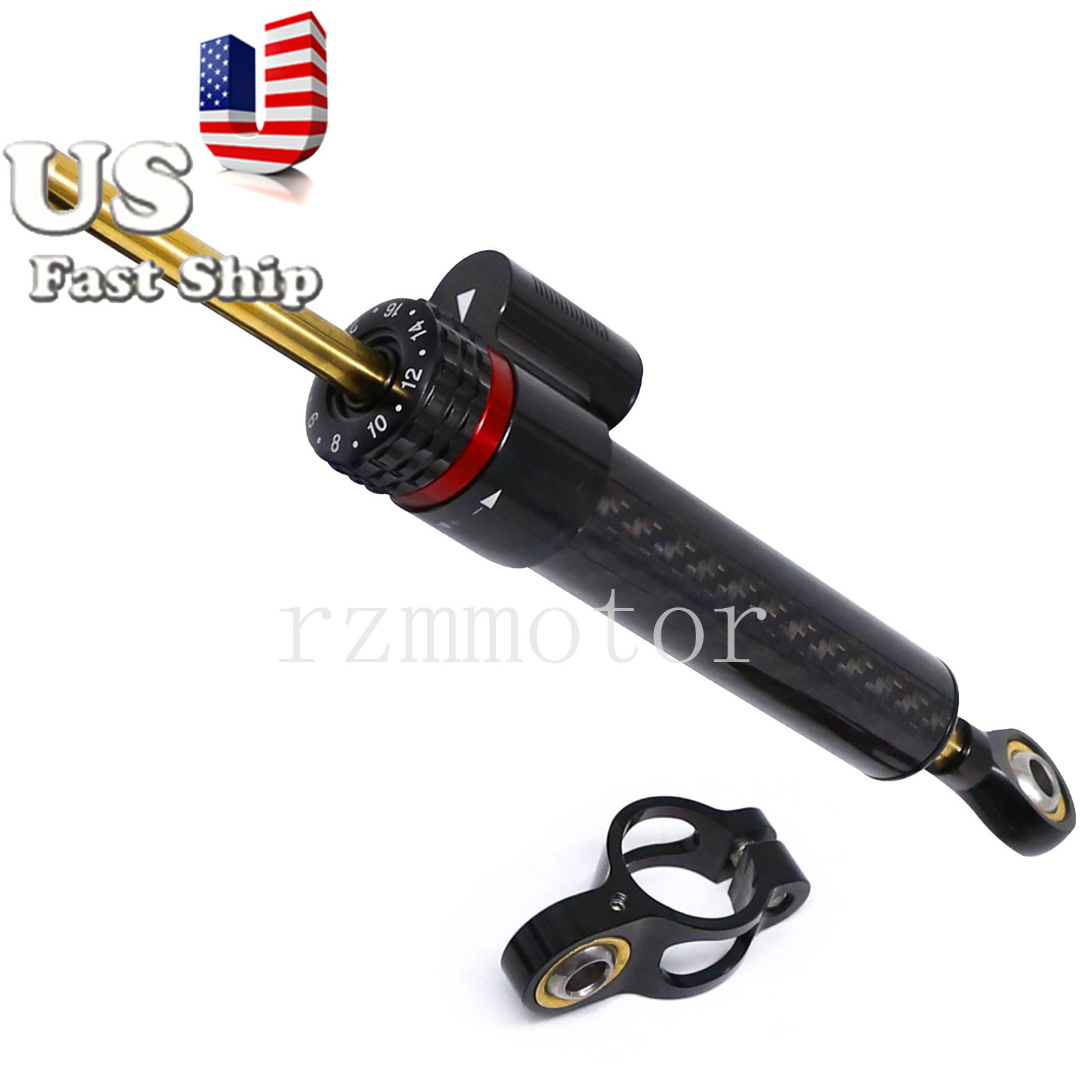 1PCS Motorcycle Carbon Black Steering Damper Stabilizer Linear Control Universal