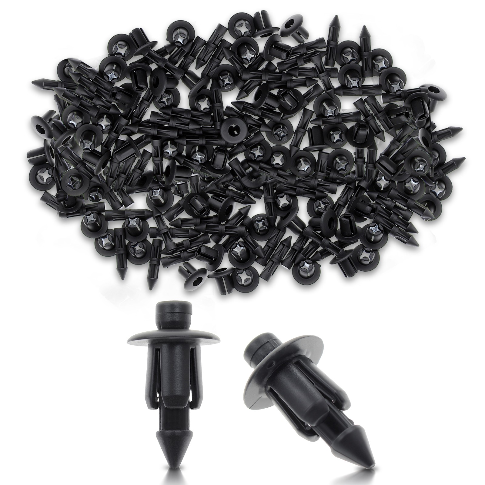100 Pcs 6mm Hole Dia Black Plastic Push In Type Rivets Fastener Pin Clips ATV