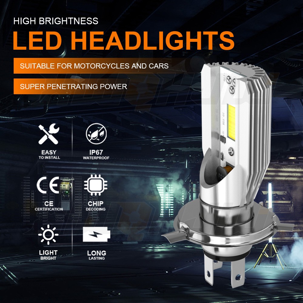 XWQHJW Motorcycle H4 9003 LED Headlight High Low Beam 6500K Bulbs Projector