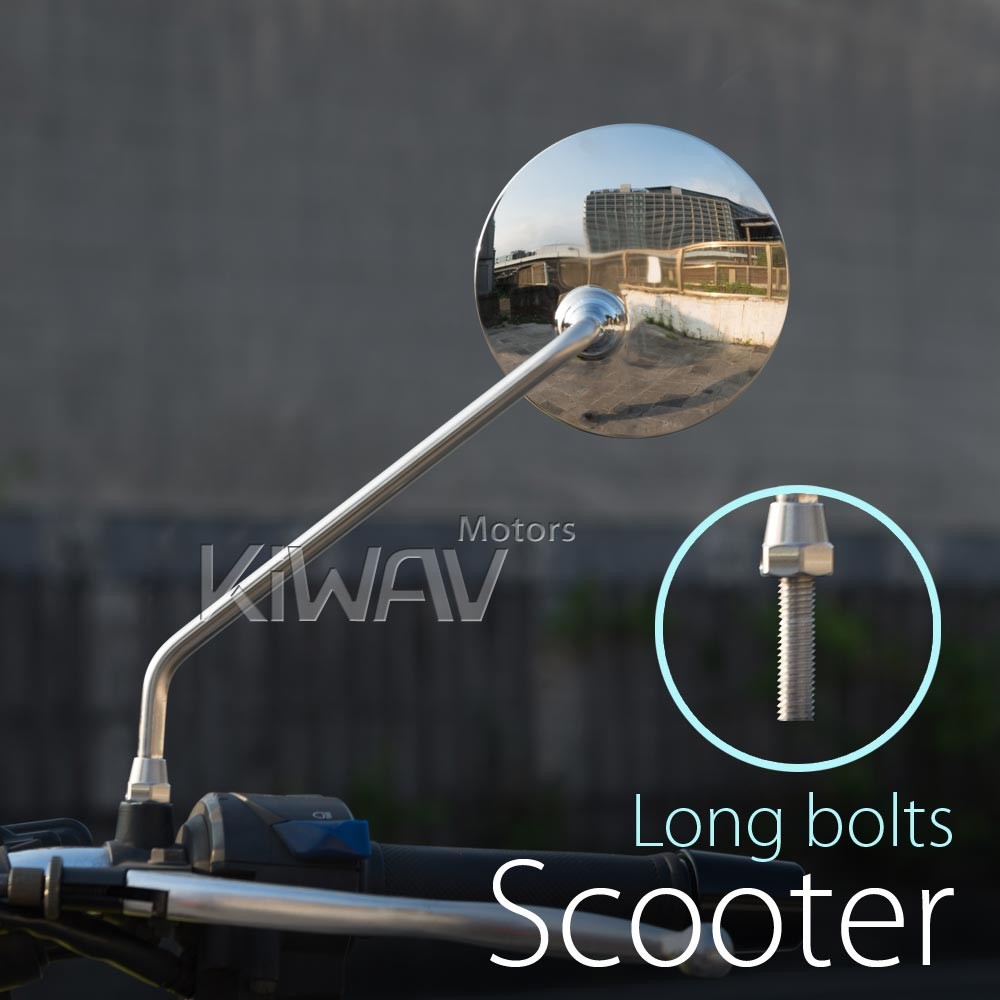 VAWiK side mirror Stan round chrome classic retro style M8 long bolt convex lens