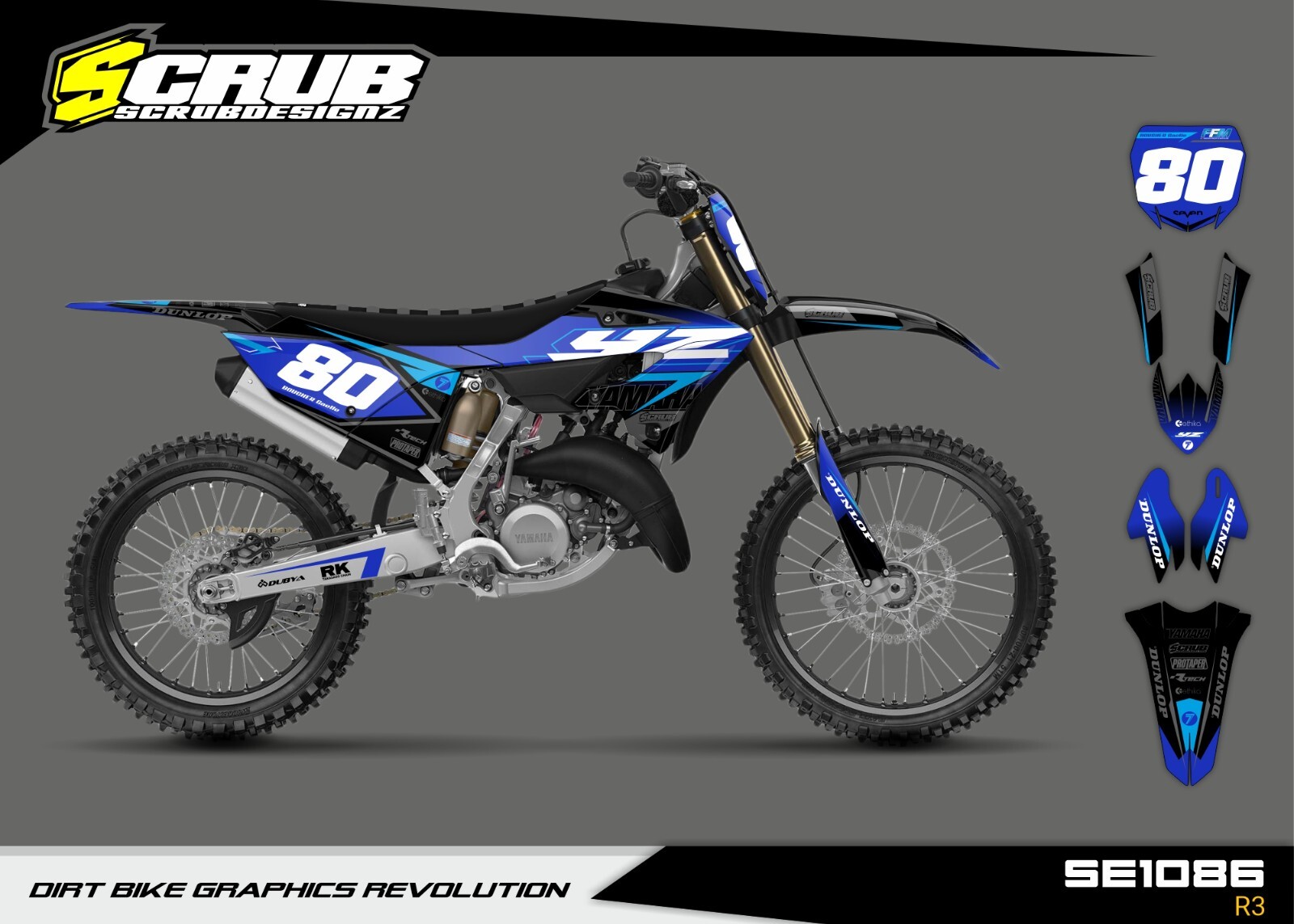 Plastics + Graphics Yamaha YZ125 YZ250 2022 2023 2024 Custom race number+name