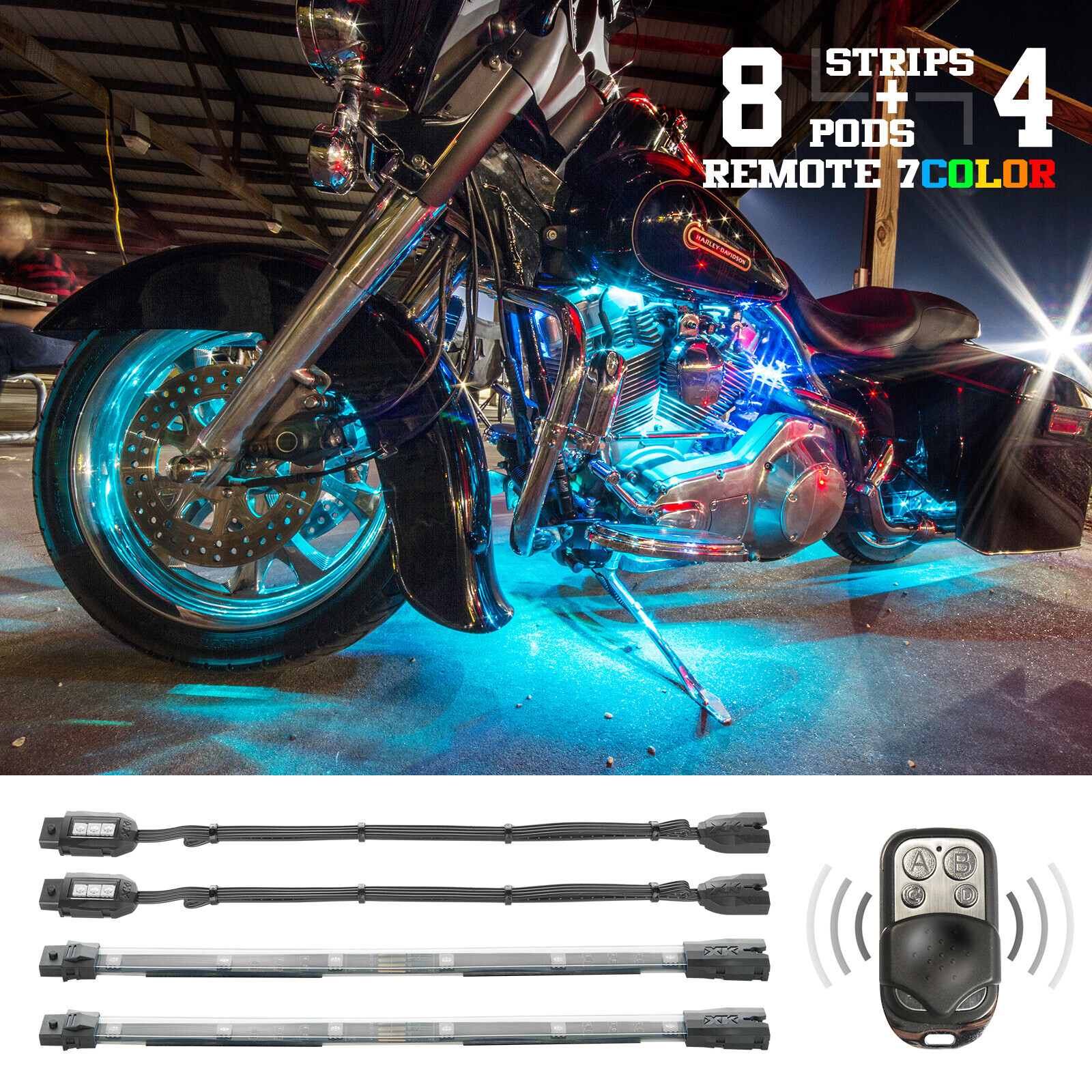 XKGLOW Multi-color Motorcycle LED Accent Light Kit w/Remote Key Fob XK034016