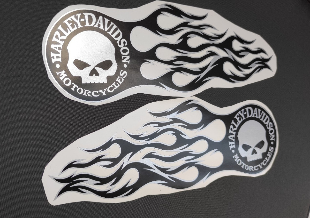 Harley – Davidson black silver skull flame tank decal sticker kit 9,85×3,4″ in